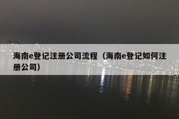 海南e登记注册公司流程（海南e登记如何注册公司）